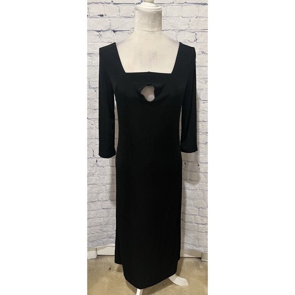 Slinky Brand Slinky Knit Cocktail Dress Womens Black Wrinkle Free Midi Travel XS